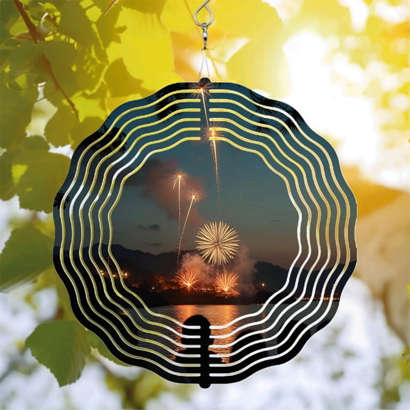 Metal Hanging Wind Spinners & Chimes - Vibrant Firework Patterns Reflective Design for Yard & Garden Decor Musical Ambiance