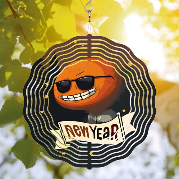 Metal Hanging Wind Spinners & Chimes - Vibrant Orange Character Design with Concentric Circles - Perfect for Yard & Garden Decor