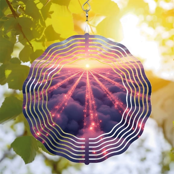 Metal Hanging Wind Spinners & Chimes - Vibrant Sunrise Sunset Design with Concentric Waves for Yard & Garden Decor
