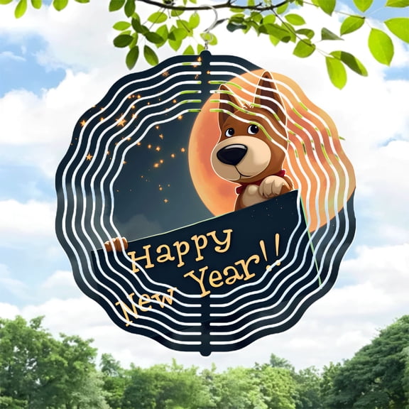 Metal Hanging Wind Spinners & Chimes - Whimsical Dog Design with Cheerful Expression Perfect for Yard & Garden Decor