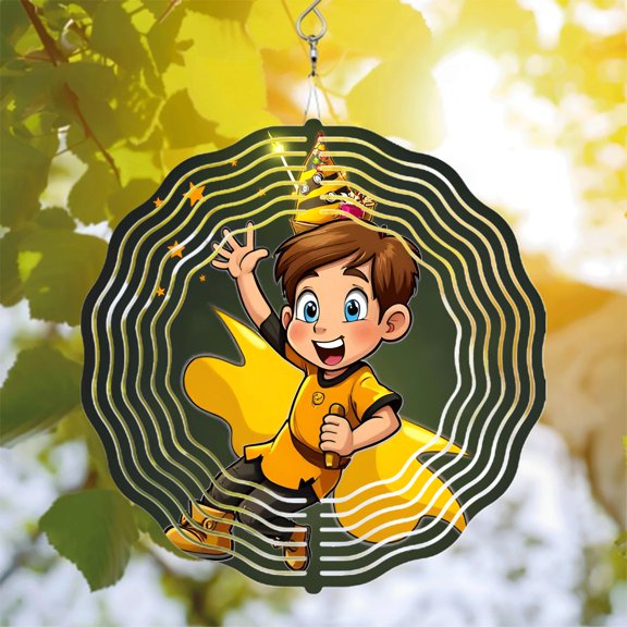 Metal Hanging Wind Spinners & Chimes for Yard & Garden - Dynamic Spiral Design with Radiating Lines Perfect for Outdoor Decor