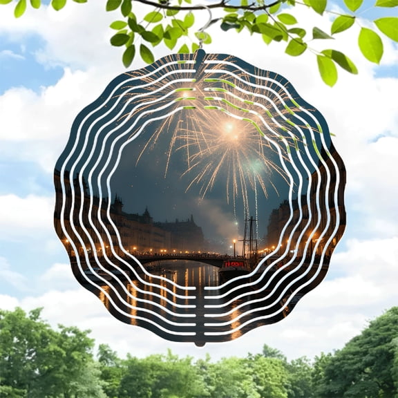 Metal Hanging Wind Spinners & Chimes for Yard & Garden - Elegant Circular Design with Wavy Border Perfect for Festive Decor