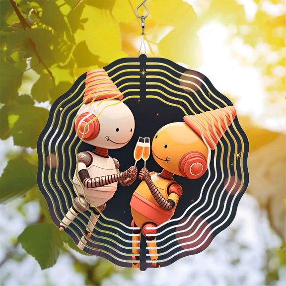 Metal Hanging Wind Spinners & Chimes for Yard & Garden - Elegant Concentric Wave & Star Design Perfect for Festive Decor