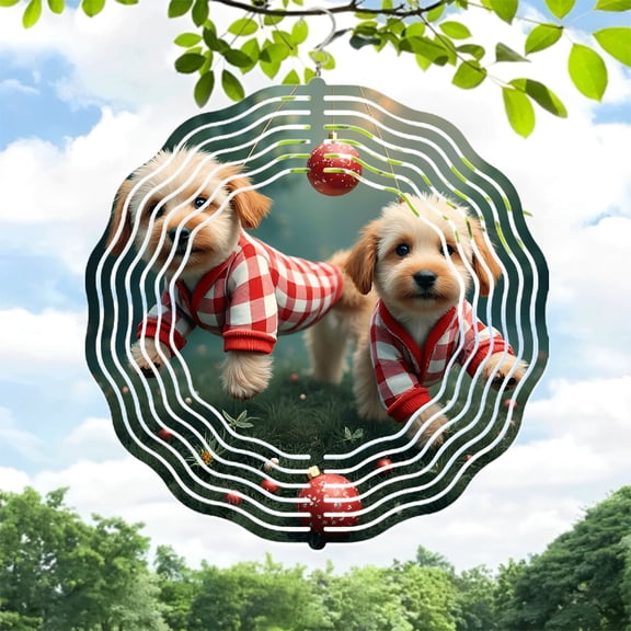 Metal Hanging Wind Spinners & Chimes for Yard & Garden - Elegant Red & White Checkered Design with Festive Baubles & Dreamy Effect