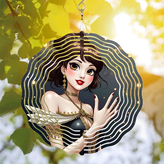 Metal Hanging Wind Spinners & Chimes for Yard & Garden - Intricate Gold Patterns with Feather - Like Embellishments Dynamic Design