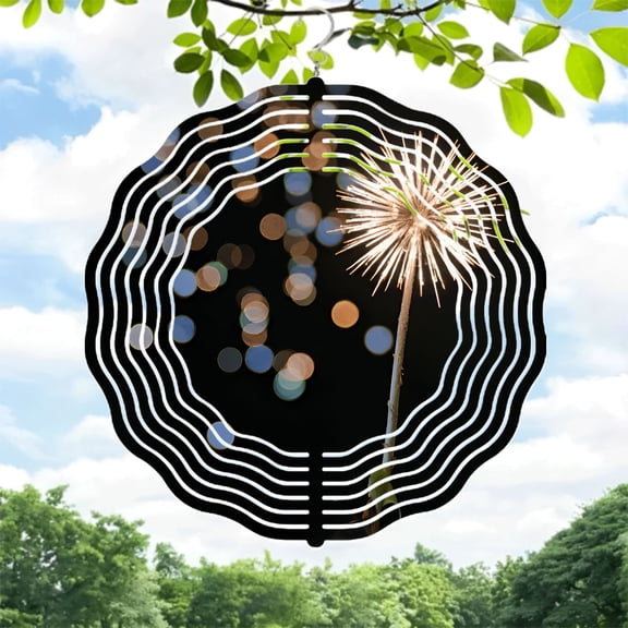 Metal Hanging Wind Spinners - Fireworks Design Colorful Bokeh Effect Perfect for Yard & Garden Decor Festive Atmosphere