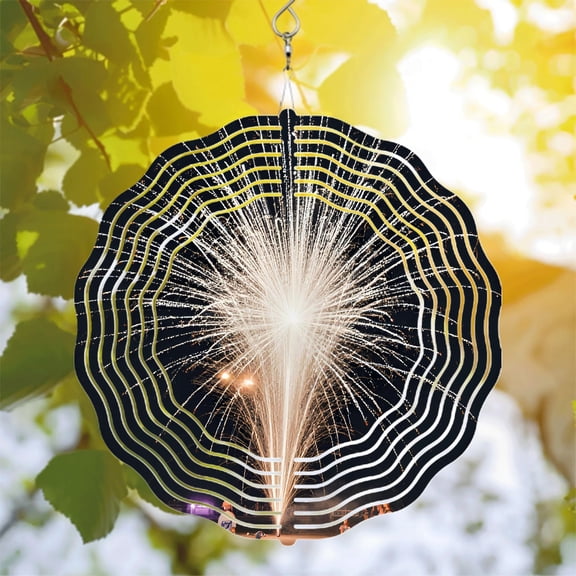Metal Hanging Wind Spinners - Intricate Spider Web Design with Radiant Fireworks Center Perfect for Yard and Garden Decor