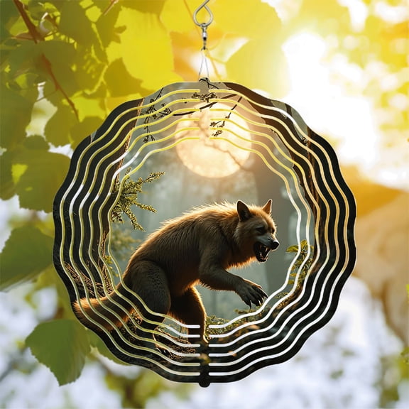 Metal Hanging Wind Spinners with Artistic Circular Design - Dynamic Wolf Motif for Yard and Garden Decor Perfect Wind Chimes