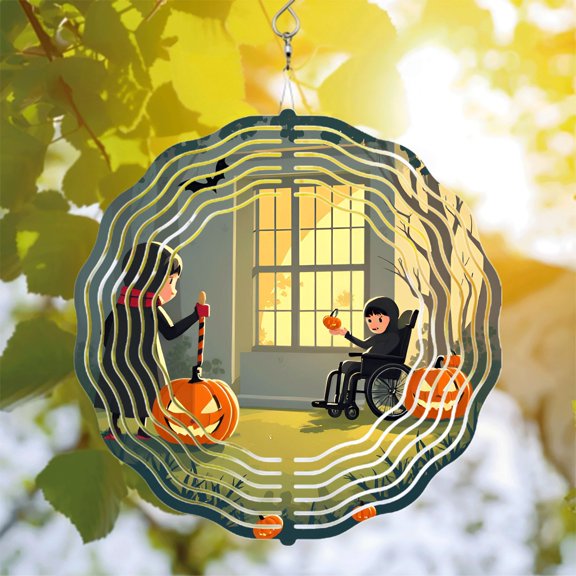 Metal Hanging Wind Spinners with Autumn Leaves Design - Decorative Wind Chimes for Yard and Garden Perfect for Fall Decor