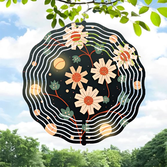Metal Hanging Wind Spinners with Celestial Design - Concentric Lines & Floral Patterns for Stunning Yard & Garden Decor