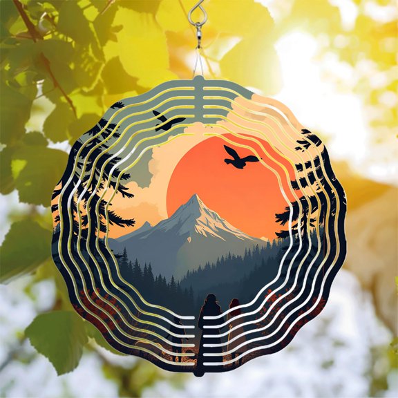 Metal Hanging Wind Spinners with Circular Concentric Design & Radiating Lines - Stunning Yard & Garden Decor for Serenity