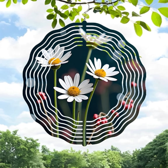 Metal Hanging Wind Spinners with Circular Daisy Design - Stunning Garden Wind Chimes for Yard Decor Eye - Catching Patterns