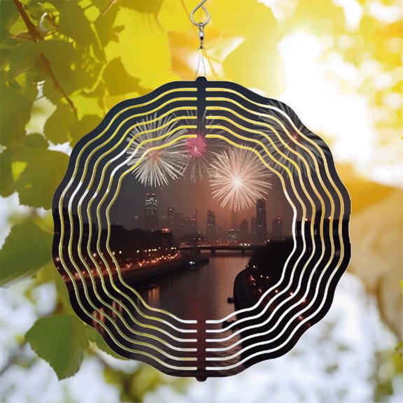 Metal Hanging Wind Spinners with Circular Sound Wave Design - Dynamic Wind Chimes for Yard and Garden Decor Perfect for Nighttime Serenity