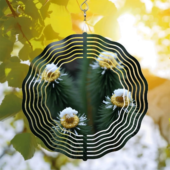 Metal Hanging Wind Spinners with Circular Symmetrical Design & Concentric White Lines - Unique Wind Chimes for Yard & Garden Decor