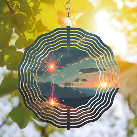 Metal Hanging Wind Spinners with Circular Wave Design - Stunning Yard and Garden Decor Perfect for Captivating Sunset Views