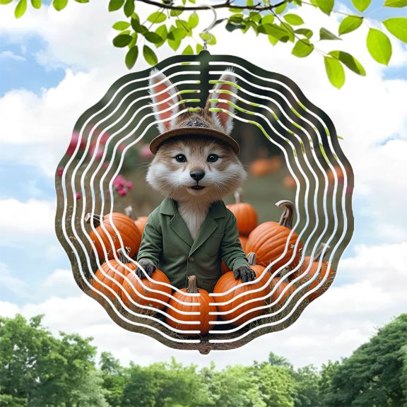 Metal Hanging Wind Spinners with Circular White Line Design - Unique Wind Chimes for Yard and Garden Decor Perfect for Fall