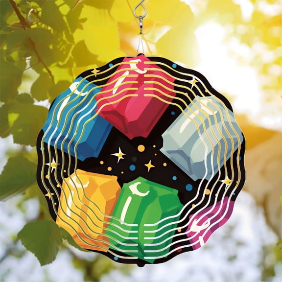 Metal Hanging Wind Spinners with Colorful Gemstones & Crescent Moons - Vibrant Garden Decor with Stars & Wavy Lines for Outdoor Charm