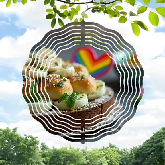 Metal Hanging Wind Spinners with Colorful Rainbow Heart Design - Decorative Wind Chimes for Yard and Garden Unique Art Piece