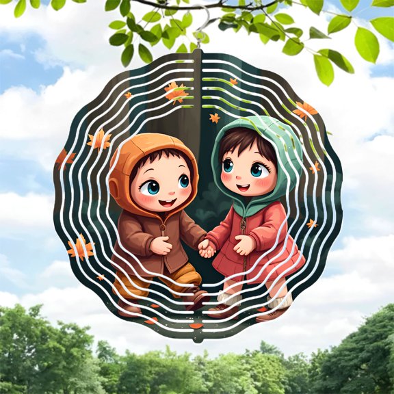 Metal Hanging Wind Spinners with Concentric Circle Design - Beautiful Wind Chimes for Yard and Garden Decor Perfect for Autumn Vibes