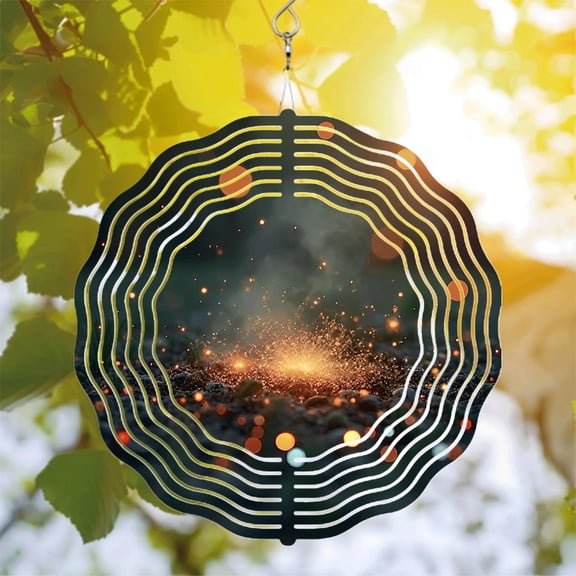 Metal Hanging Wind Spinners with Concentric Circular Design & Bright Spark Burst - Stunning Yard & Garden Wind Chimes