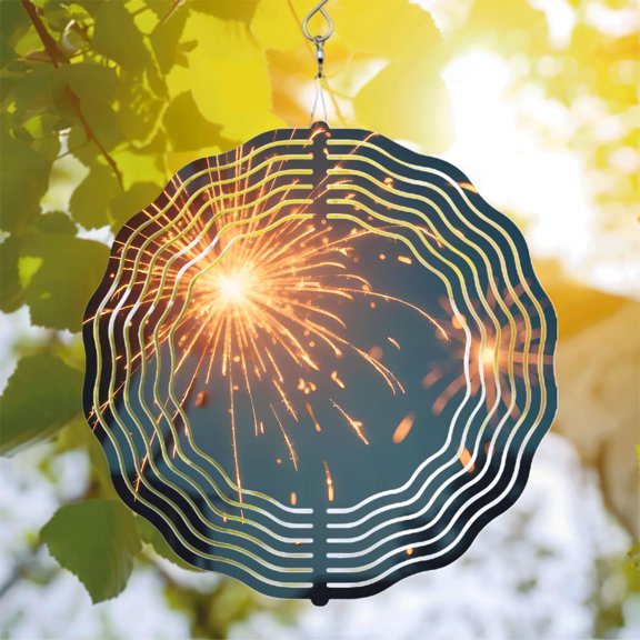 Metal Hanging Wind Spinners with Concentric Circular Design & Bright Spark Effects - Perfect for Yard & Garden Decor