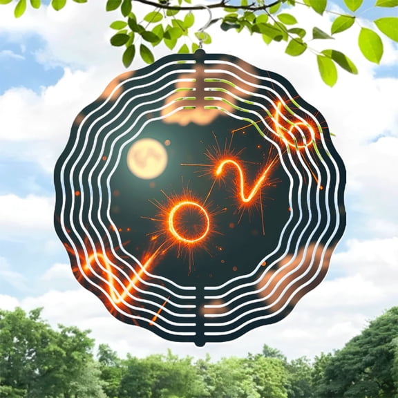 Metal Hanging Wind Spinners with Concentric Circular Pattern & Glowing Musical Note Designs - Perfect for Yard & Garden Decor