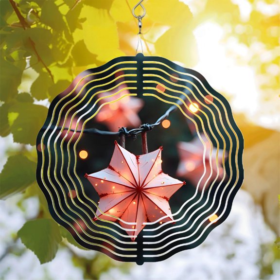 Metal Hanging Wind Spinners with Concentric Circular Patterns - Decorative Wind Chimes for Yard and Garden Festive Star Design