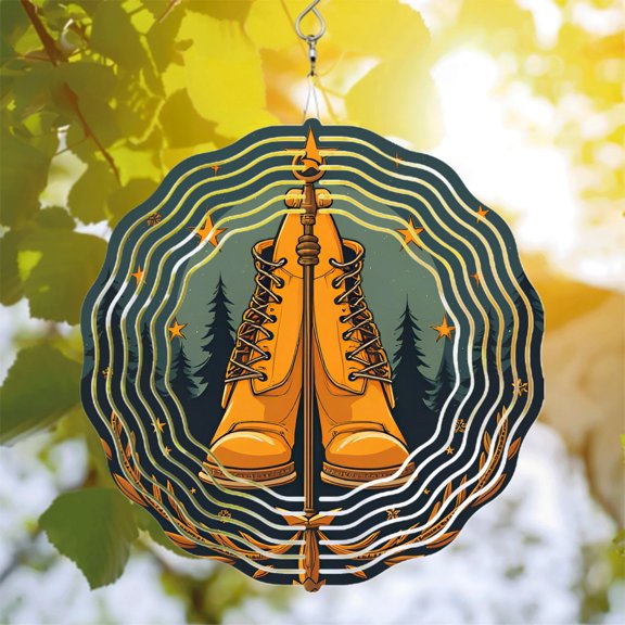 Metal Hanging Wind Spinners with Concentric Circular Patterns - Dynamic Wind Chimes for Yard and Garden Decor Night Sky Vibes
