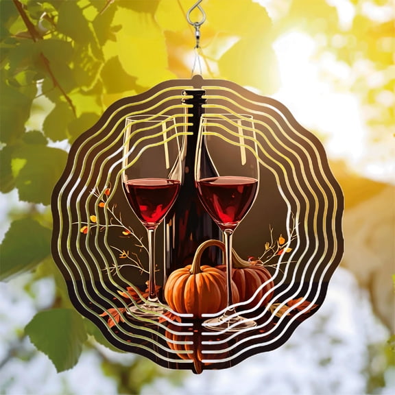 Metal Hanging Wind Spinners with Concentric Circular Patterns - Elegant Wind Chimes for Yard and Garden Decor Autumn Inspired