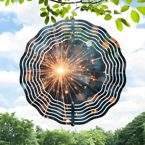 Metal Hanging Wind Spinners with Concentric Circular Patterns & Firework Design - Stunning Yard & Garden Wind Chimes