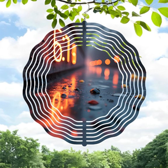 Metal Hanging Wind Spinners with Concentric Circular Patterns - Reflective Bokeh Effect for Yard and Garden Decor