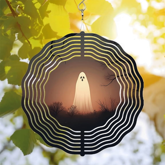 Metal Hanging Wind Spinners with Concentric Circular Patterns - Unique Wind Chimes for Spooky Yard and Garden Decor