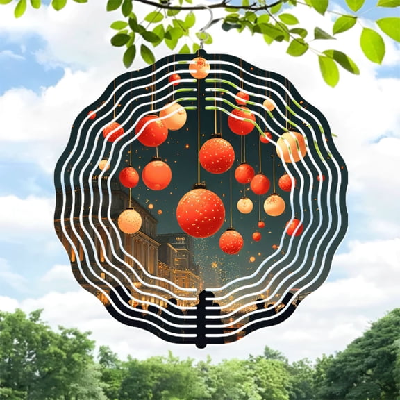 Metal Hanging Wind Spinners with Concentric Circular Patterns - Vibrant Red & Orange Ornaments for Festive Yard & Garden Decor