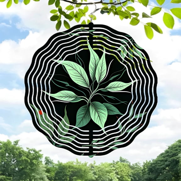 Metal Hanging Wind Spinners with Concentric Leaf Pattern - Elegant Green Leaves Design for Yard and Garden Decor