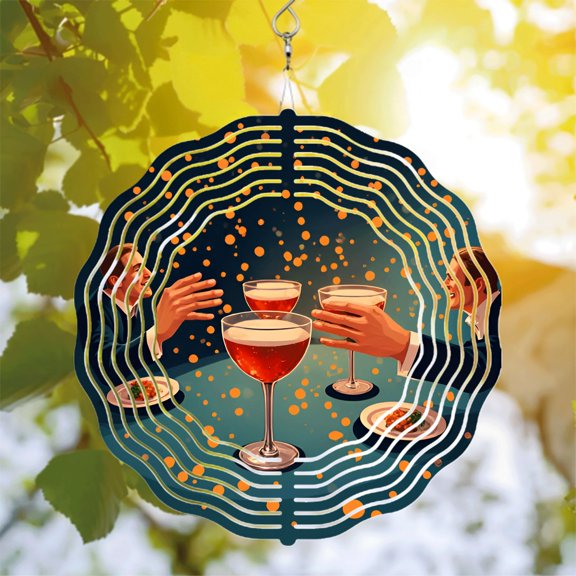 Metal Hanging Wind Spinners with Concentric Radiating Lines - Elegant Garden Decor for Yard Creates Depth and Movement