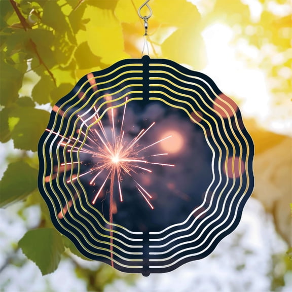 Metal Hanging Wind Spinners with Concentric Radiating Lines & Spark Burst Design - Stunning Wind Chimes for Yard & Garden Decor