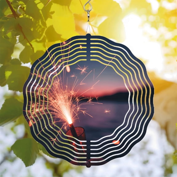 Metal Hanging Wind Spinners with Concentric Radiating Lines - Sparkling Garden Decor for Yard and Outdoor Celebration