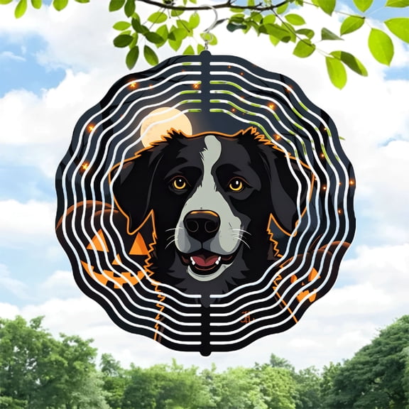 Metal Hanging Wind Spinners with Concentric Ripple Design - Cheerful Dog Full Moon - o ' - Lantern for Halloween Yard Decor