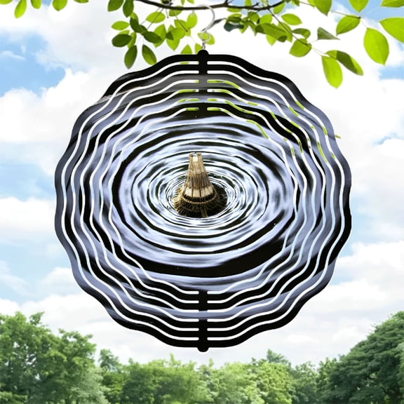 Metal Hanging Wind Spinners with Concentric Ripple Design - Elegant Wind Chimes for Yard and Garden Decor Symmetrical & Harmonious