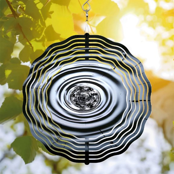 Metal Hanging Wind Spinners with Concentric Ripple Design - Elegant Wind Chimes for Yard and Garden Decor Symmetrical Movement