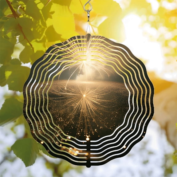 Metal Hanging Wind Spinners with Concentric Ripple Design & Golden Spark Burst - Perfect for Yard & Garden Decor Starry Night Vibe