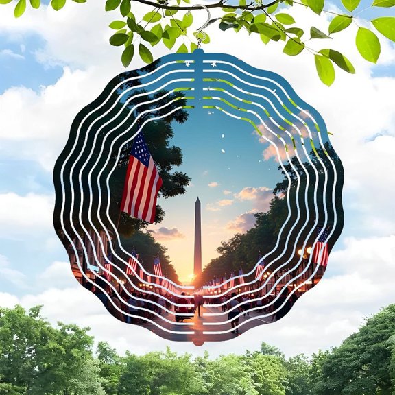 Metal Hanging Wind Spinners with Concentric Wave Design - Artistic Wind Chimes for Yard and Garden Decor Serene Sunset Vibes