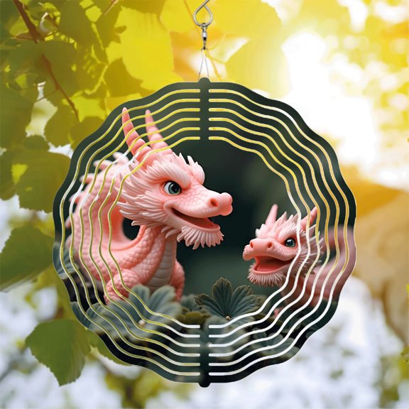 Metal Hanging Wind Spinners with Concentric Wave Design - Charming Dragon Figurines for Yard and Garden Decor