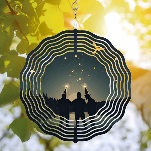 Metal Hanging Wind Spinners with Concentric Wave Design - Decorative Wind Chimes for Festive Yard and Garden Decor