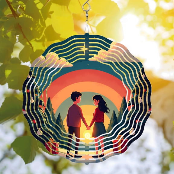 Metal Hanging Wind Spinners with Concentric Wave Design - Stunning Garden Wind Chimes for Yard Decor Sunset & Rainbow Aesthetic