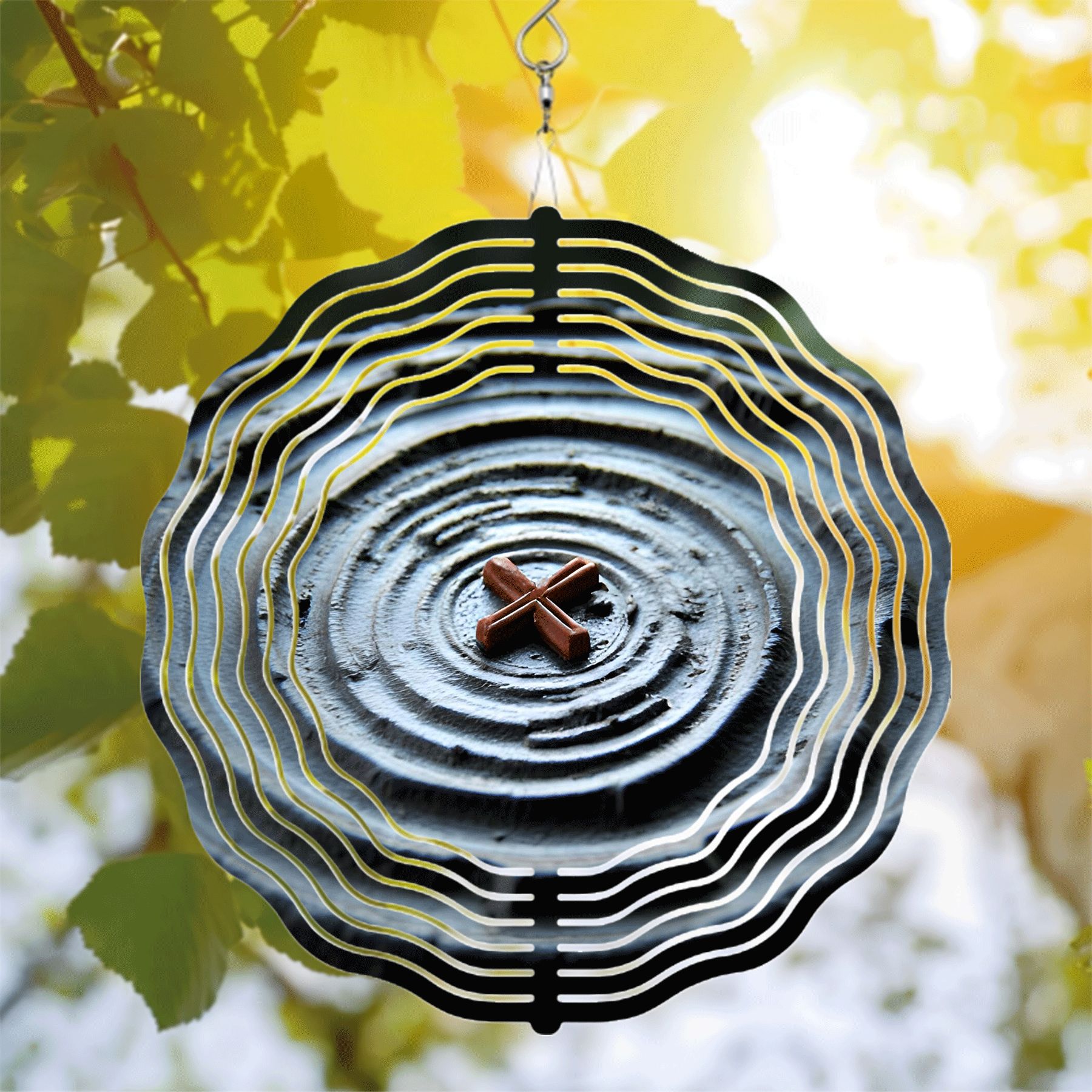 Metal Hanging Wind Spinners with Concentric Wave Design & Textured ... - Textured Center Private Design
