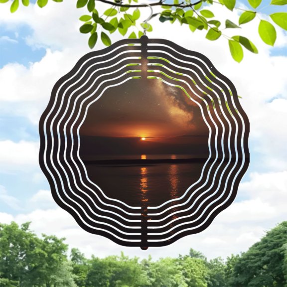 Metal Hanging Wind Spinners with Concentric Wave Patterns - Celestial Garden Wind Chimes for Tranquil Outdoor Decor