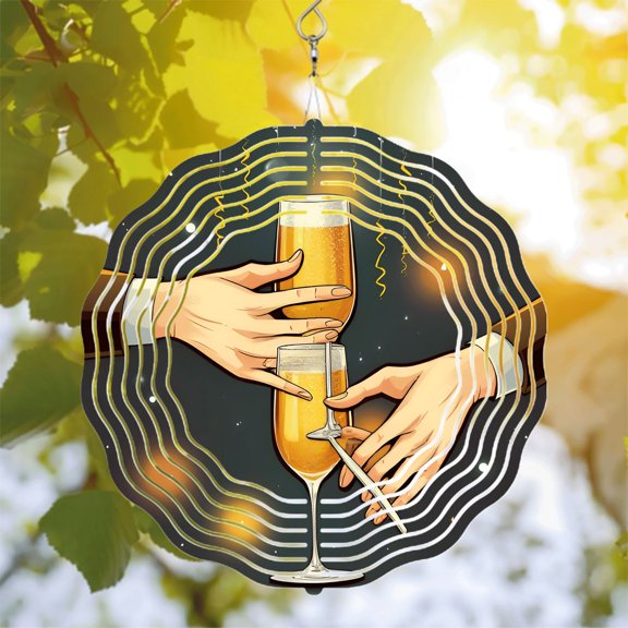 Metal Hanging Wind Spinners with Concentric Wave Patterns - Decorative Wind Chimes for Joyful Yard and Garden Celebrations