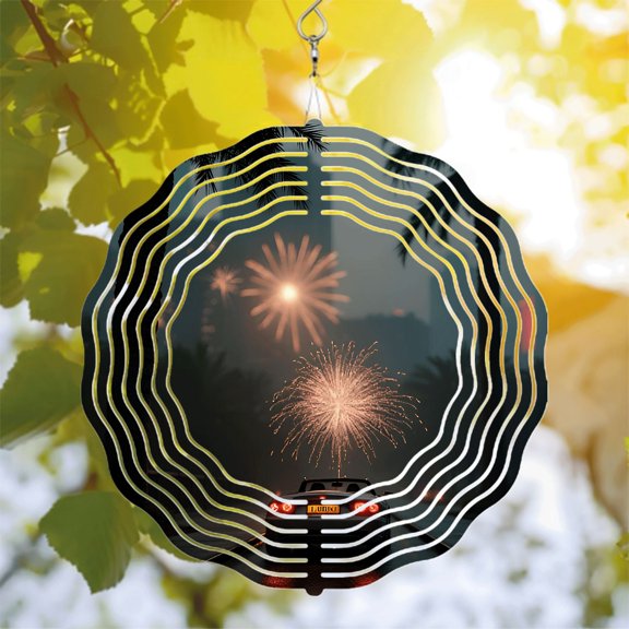 Metal Hanging Wind Spinners with Concentric Wave Patterns - Decorative Wind Chimes for Yard and Garden Perfect for Festive Nights