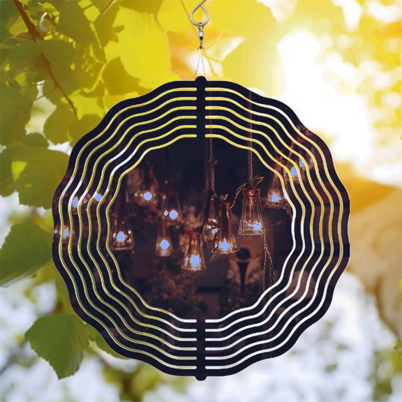 Metal Hanging Wind Spinners with Concentric Wave Patterns - Elegant Wind Chimes for Yard and Garden Decor Ambient Glow Effect